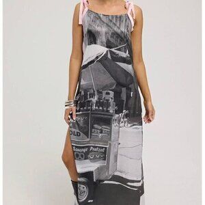 NWT Basic Pleasure Mode Bowtie City Print Satin Dress